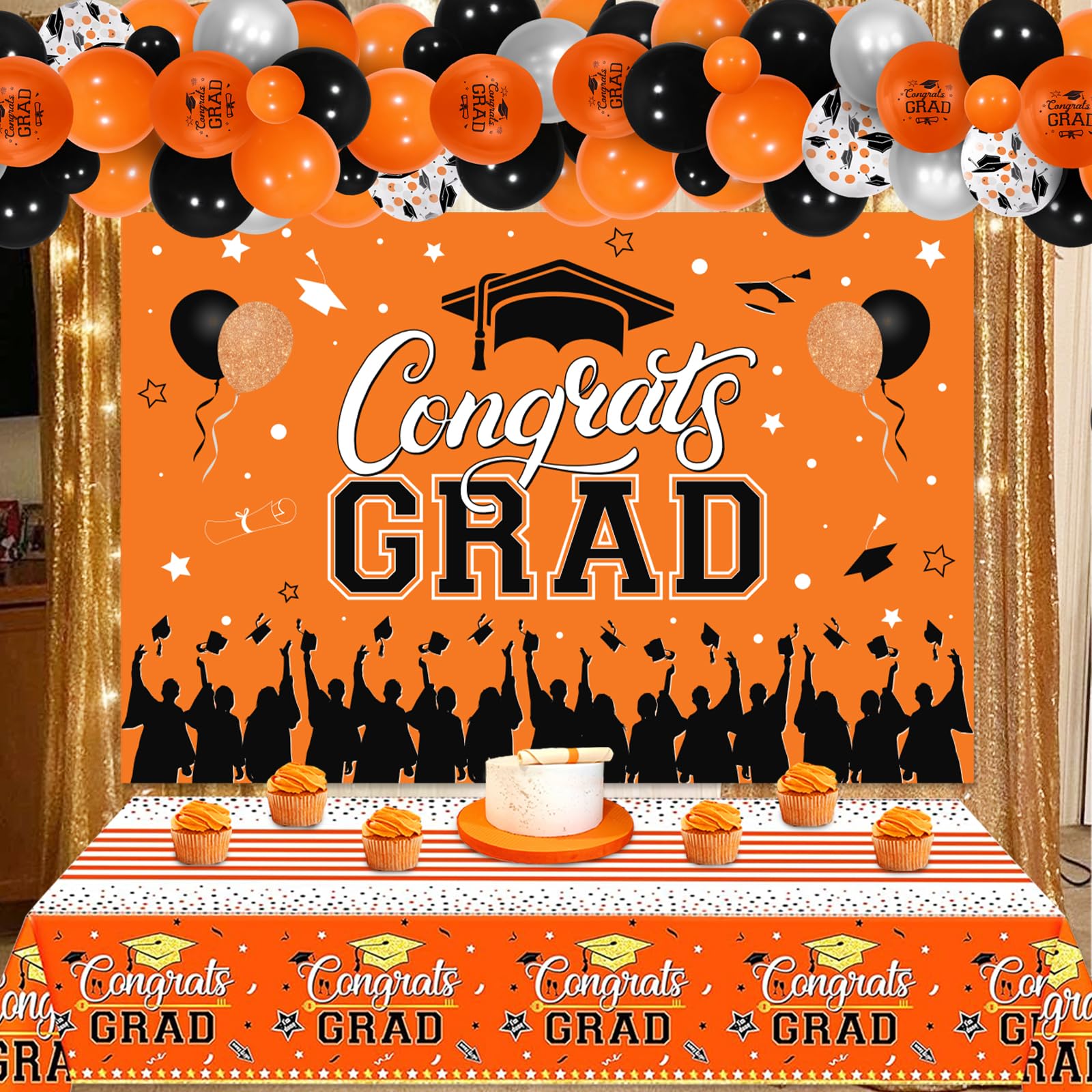 Wonmelody Black and Orange Graduation Party Decorations Set 2025 Graduation Congrats Grad Backdrop We Are So Proud Of You Door Banner Table Cover 2025 Graduate Balloon Kit Graduation Decoration - Image 2