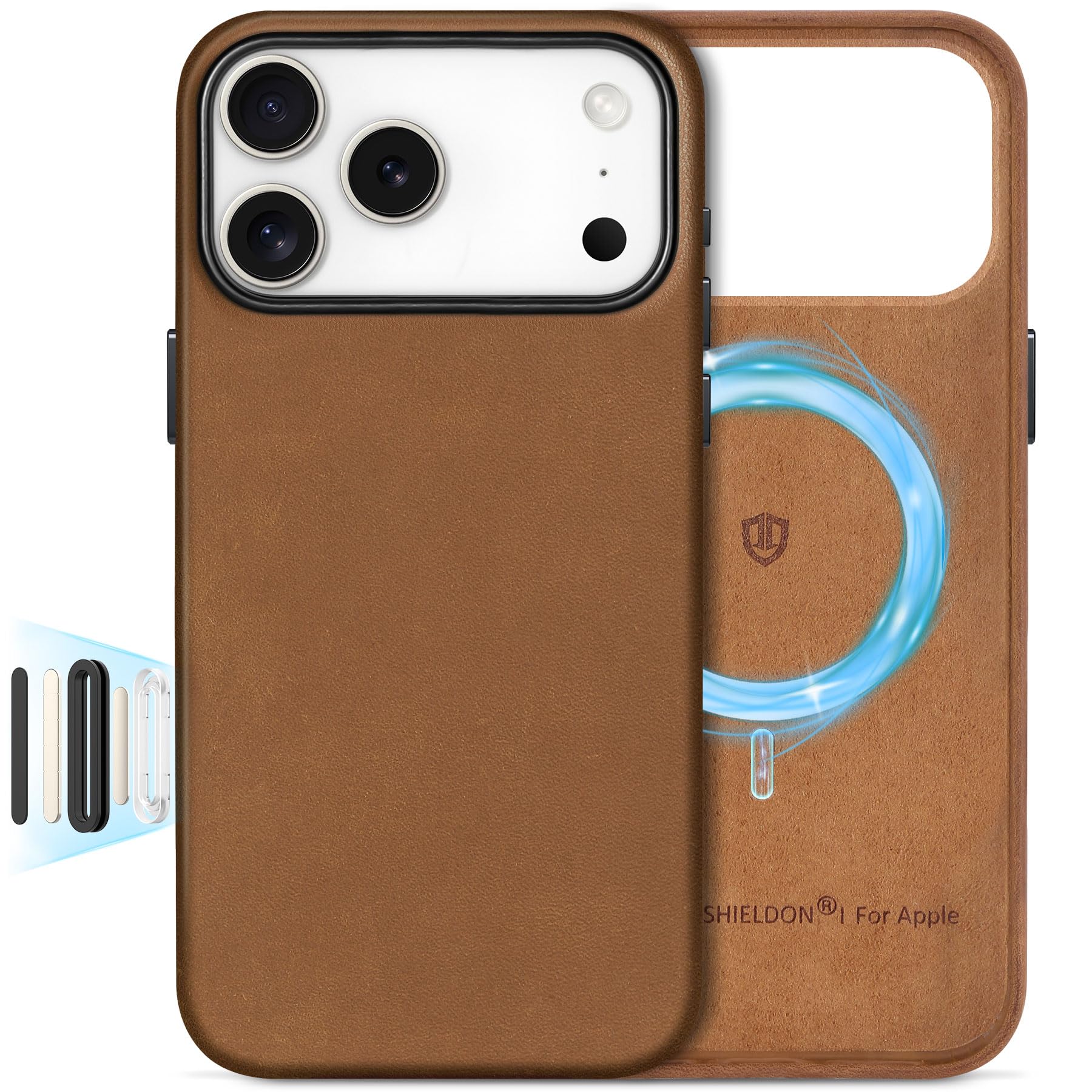 Coque iPhone 17 Pro Max 5G étui cuir véritable antichoc marron 6.9 pouces - 7