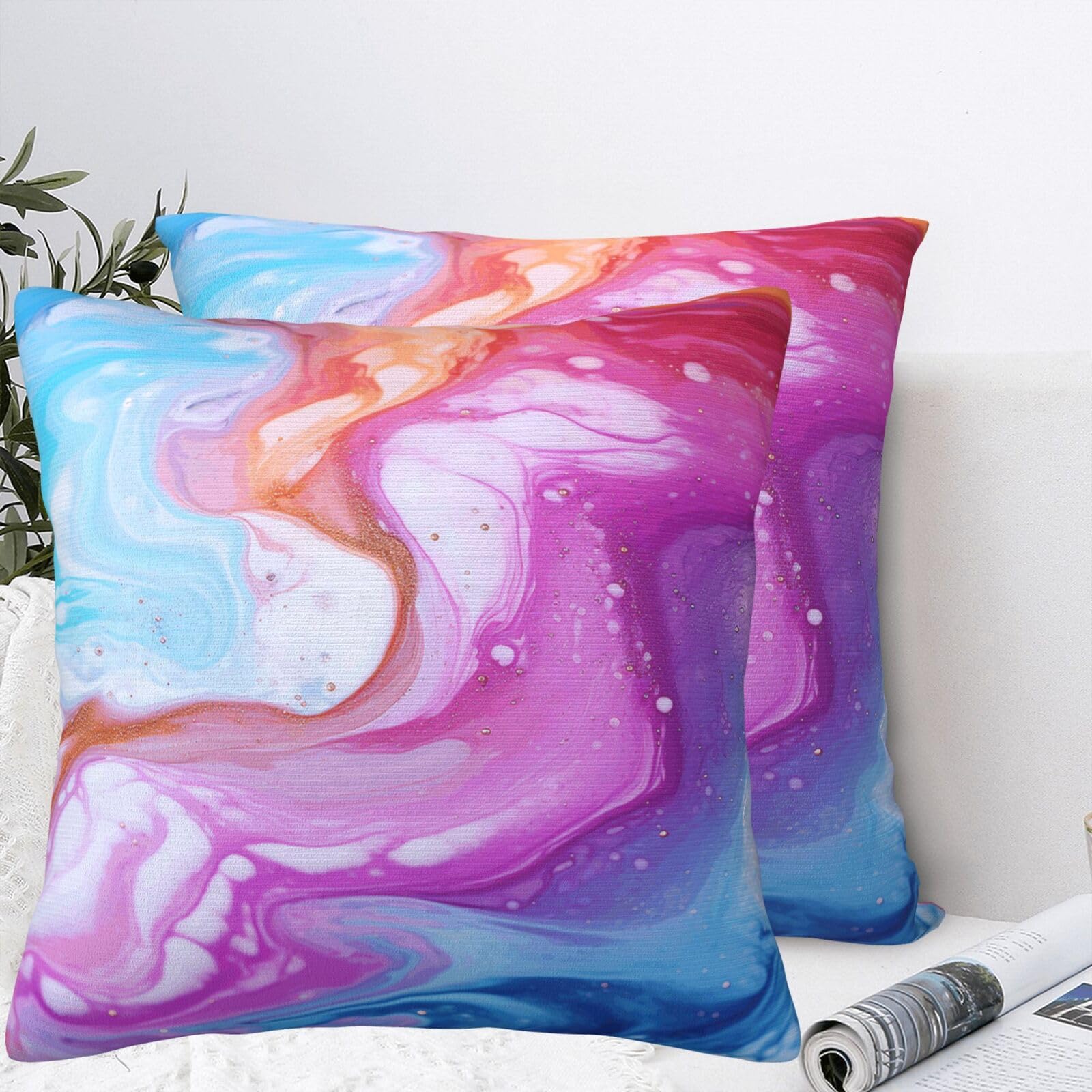QMKFWT Colorful Marble Pastel Pink Blue Purple Plush Throw Pillow Covers 18"X18",Soft Cozy Couch Cushion Covers Decorative Pillow Cases for Holiday Home Bedroom Sofa Decors