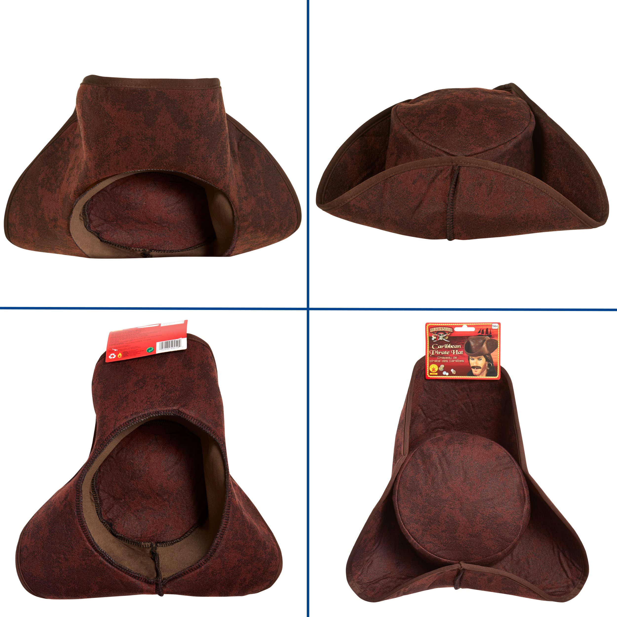 Rubies Caribbean Pirate Hat Brown Adult Costume, Brown, One Size