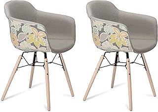 Furnhouse Furniture Sillas de Comedor, Beech, Gris, Amarillo/Natural, 59x57x80