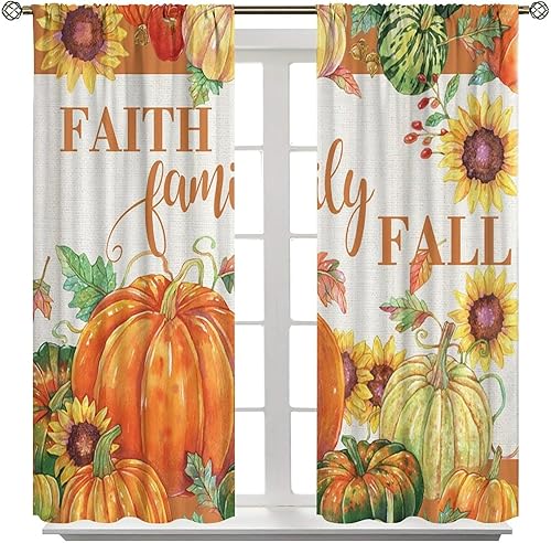 Miniatura 3 de Cortinas para el día de Acción de Gracias, otoño, calabaza, girasol, tratamiento de ventana para sala de estar, dormitorio, hogar, cosecha de arce y