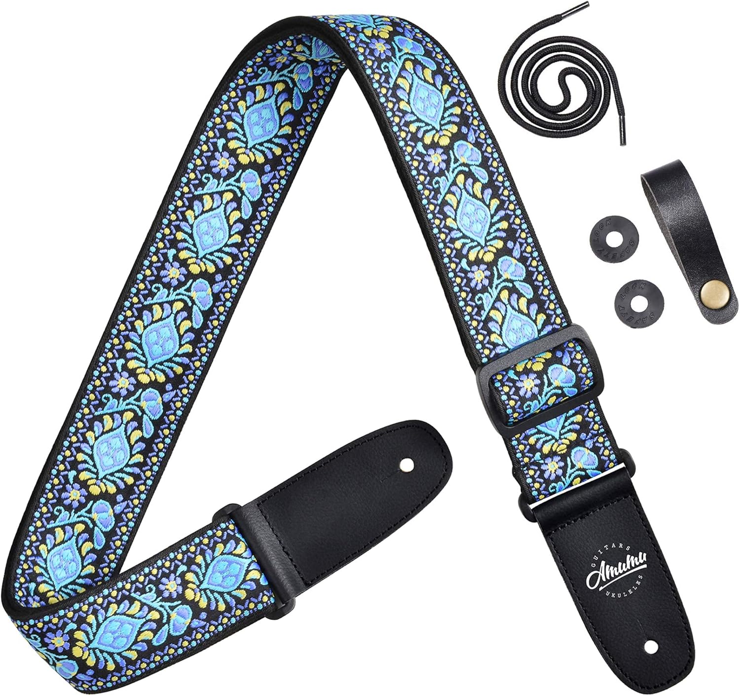 Amazon [Amumu] Blue Woven Guitar Strapアコースティック、エレクトリック、ベースギター用ストラップ