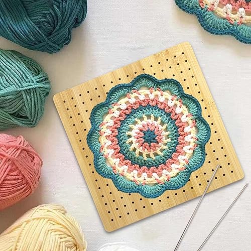 Miniatura 4 de Tabla de bloqueo cuadrada de bambú de 9.25 pulgadas, regalo de Navidad, alfombrilla superior para ganchillo con 15 pines, regalos de ganchillo para