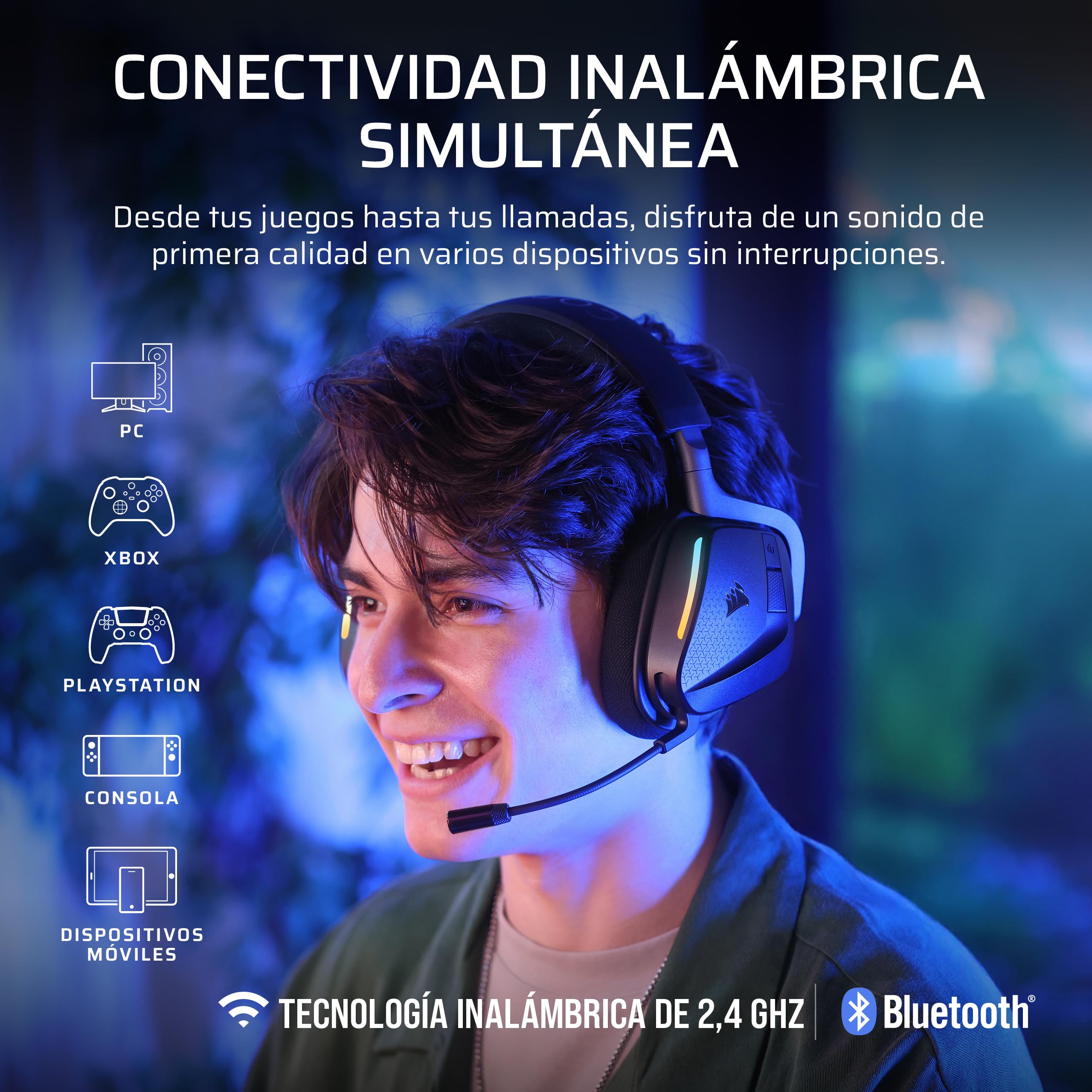 Corsair Void v2 MAX Wireless Bluetooth Auriculares Gaming para Xbox – 2,4 GHz, Dolby Atmos, hasta 70 Horas de Batería, Carga Rápida, Micrófono Nítido, Controles en el Auricular – Carbono