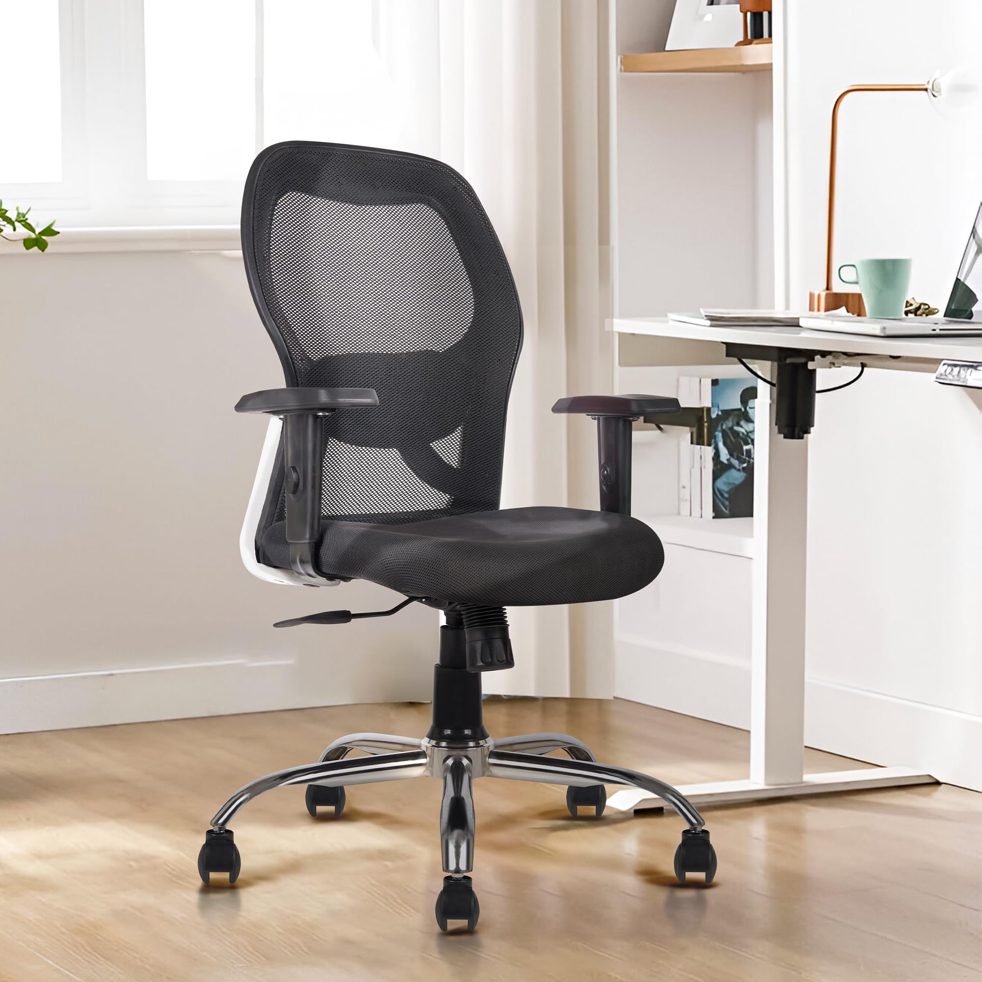 Sponsored Ad - Mid Back Mesh Office Chair, Ergonomic with Back Support & Adjustable Armrest, Tilt Lock and Height Adjustable Mechanism, 6 Months Limited Warranty, Revolving Chair for Home (Black)