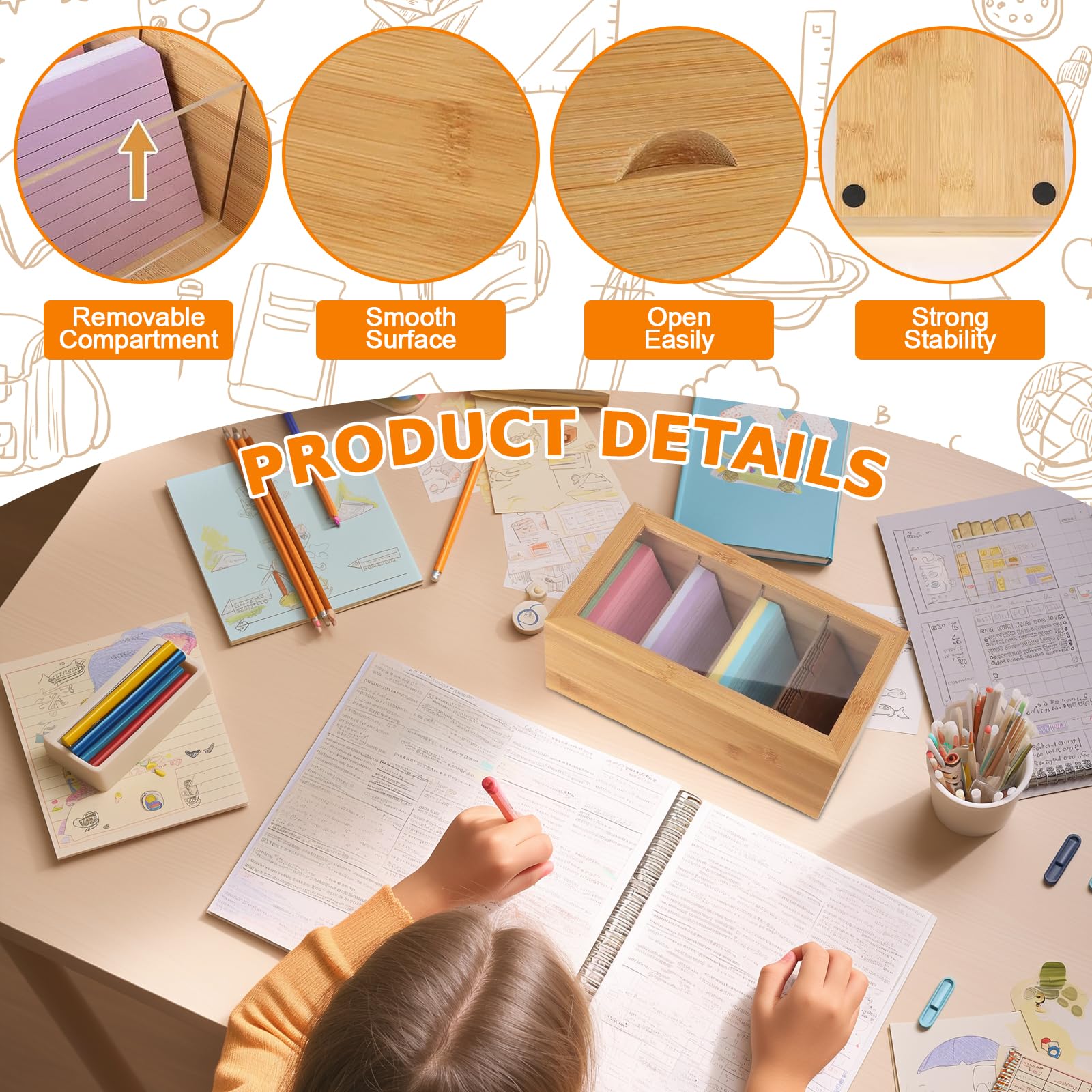 Karteikarten Box,25,4x14,9x10cm,Karteikasten Holz mit Transparent Deckel,Box für Karte,Vookabelbox Lernkarteibox,Vookabelkarten,Karteikartenbox für Büro Schulen Heim (Karteikarten nicht im Enthalten)
