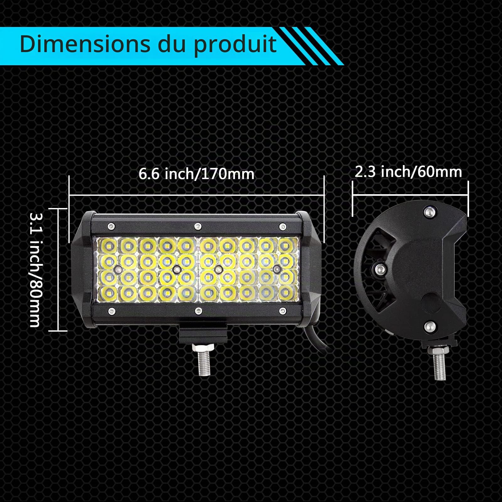 RIGIDON 4x Phare de Travail Led, 7 Pouces 18 cm 120W Projecteur Led Voiture