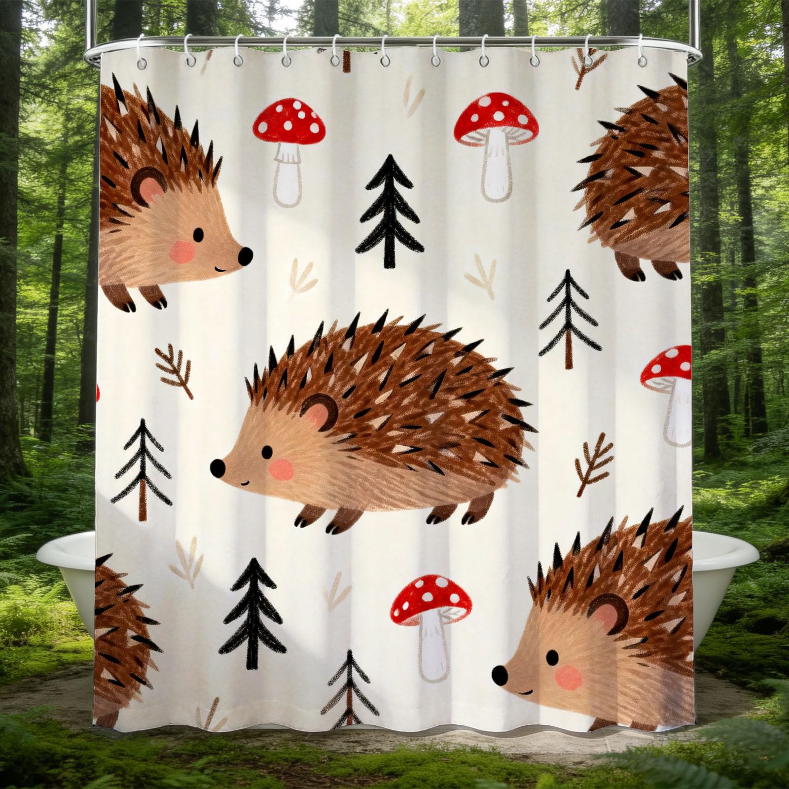 Hongduo White 3D Hedgehog Shower Curtain For Stalls Bathtubs Mush Bathroom Decor Shower Curtain Set Polyester Fabric Waterproof 180X200cm/71X79 Inch With Hooks