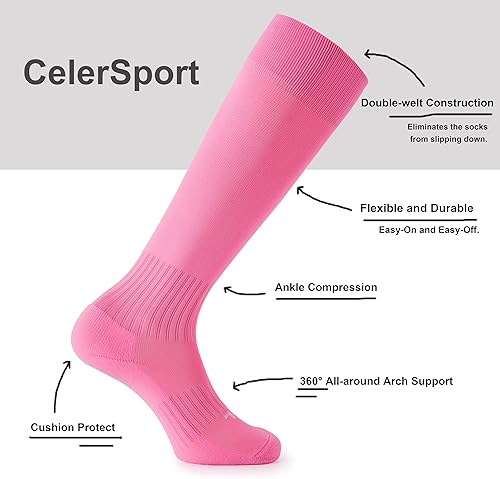 Miniatura 4 de CS CELERSPORT Pack de 23 calcetines de fútbol, sóftbol y béisbol para niños, jóvenes y adultos - Calcetines de compresión multideporte