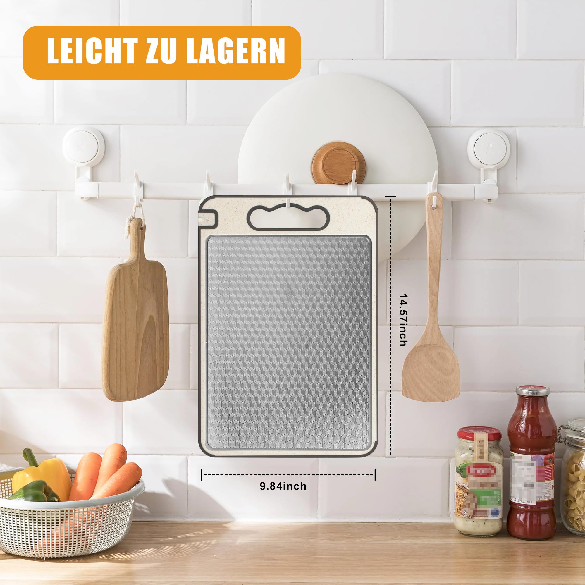 Tagliere Bifacciale Acciaio Inox 304 E Legno Con Manico – 2 In 1 Per Carne E Verdure