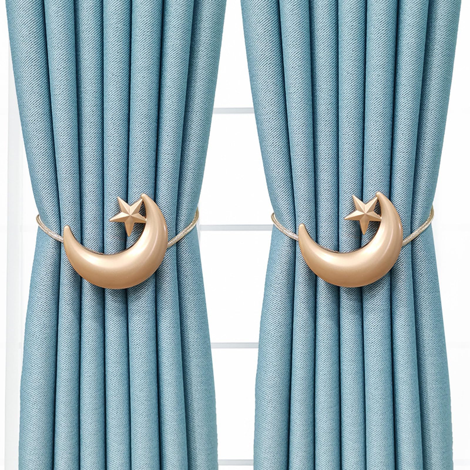 Tazweeq Magnetic Curtain Tiebacks 1 Pair Curtain Clips, 1 Pair Kid's Room Star Moon Curtain Tiebacks, No-punch Curtain Ties Buckle Drapery Holdbacks Office Decor No Tools Required