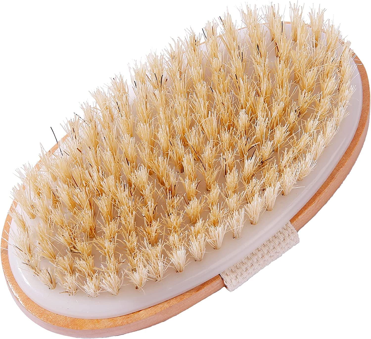 Yvo Palm Size Dry Body Brush - Body Bath Shower Scrubber, Natural Wood & Boar Bristles, Body Skin Exfoliating, Lymphatic Massage, Improve Blood Circulation