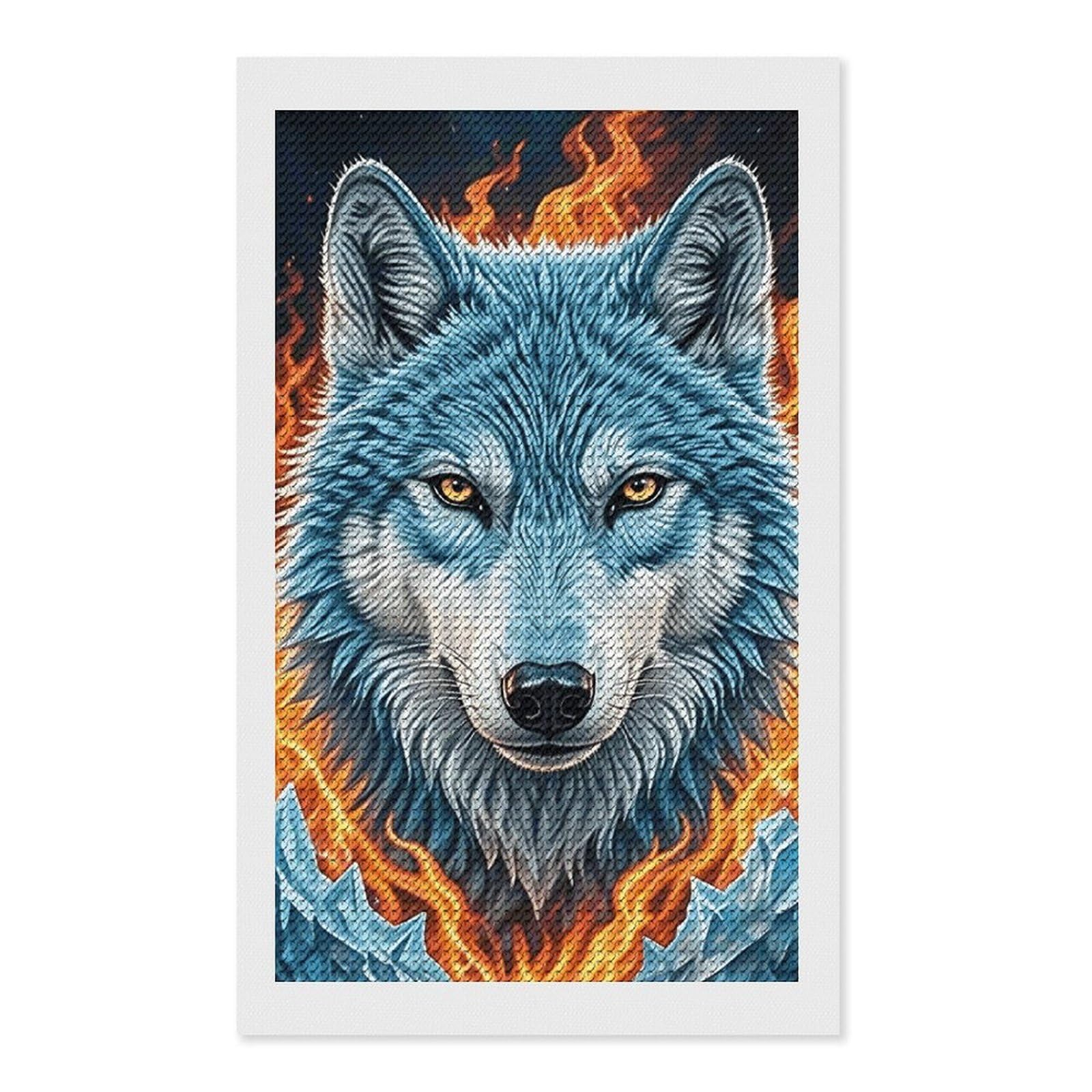 FodPand Wolf 5D Diamond Painting Kits for Adults Beginners Full Drill Round Diamond Dots Pictures Gem Art Supplies for Home Wall Room Decoration DIY Craft Set Gift 12x20
