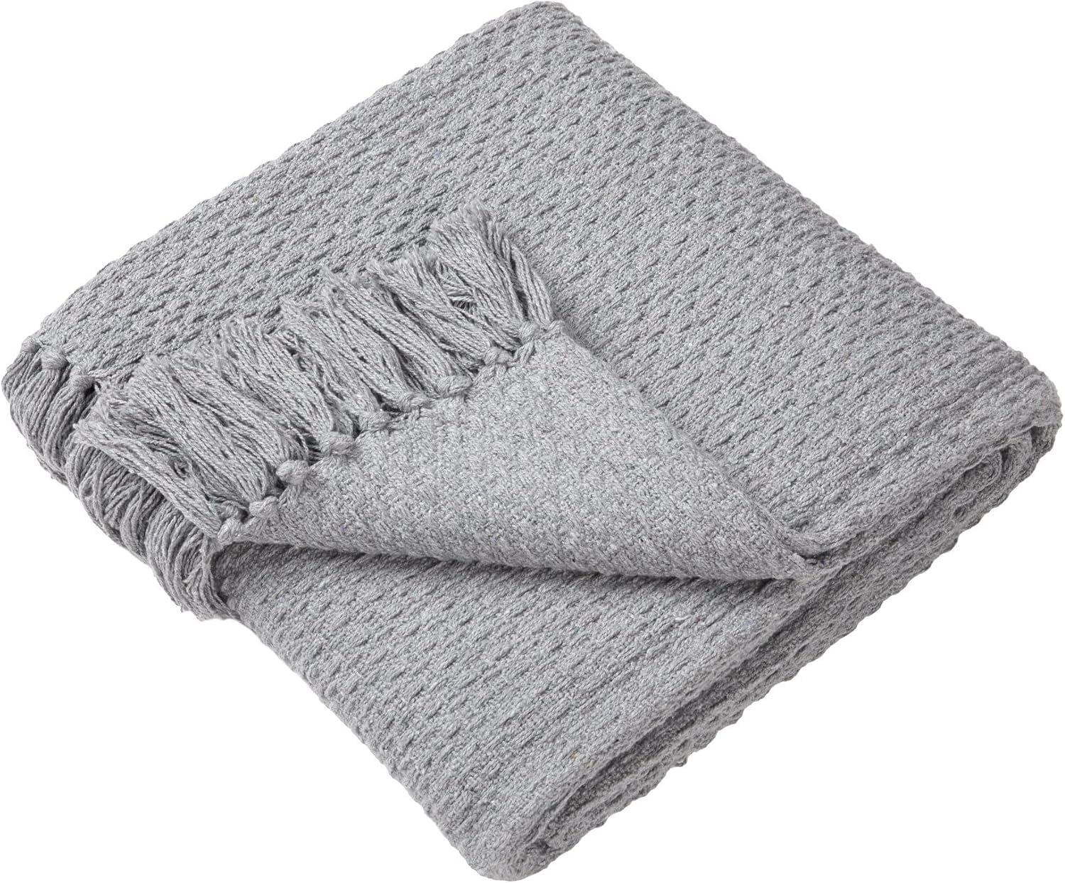 Drift Home - Grey Throw with Tassel - Sustainable Recycled Cotton - Woven Blanket - Basket Weaved - Textured Sofa Throw - Extra Large