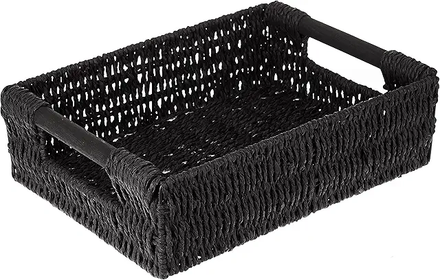 Black Woodluv Storage Basket - Medium Size Organizer for Home Shelves