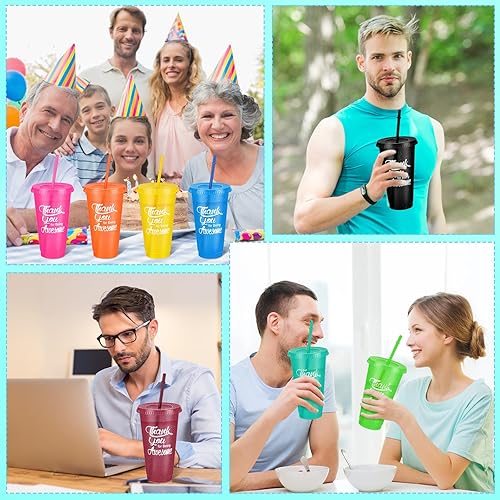 Miniatura 3 de Vaso con popote y tapa, tazas de agradecimiento de 24 onzas, vasos de plástico reutilizables para café helado, botella de agua para bebidas frías a