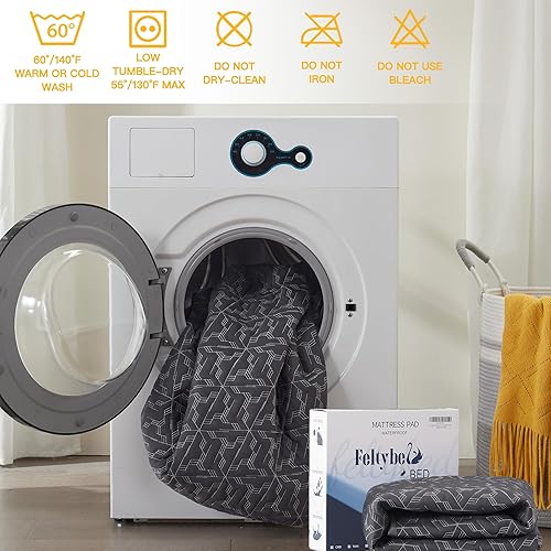 Miniatura 7 de Protector de colchón impermeable tamaño King, funda de colchón gris bambú de tela de aire 3D, transpirable y silenciosa, sábana bajera ajustable con