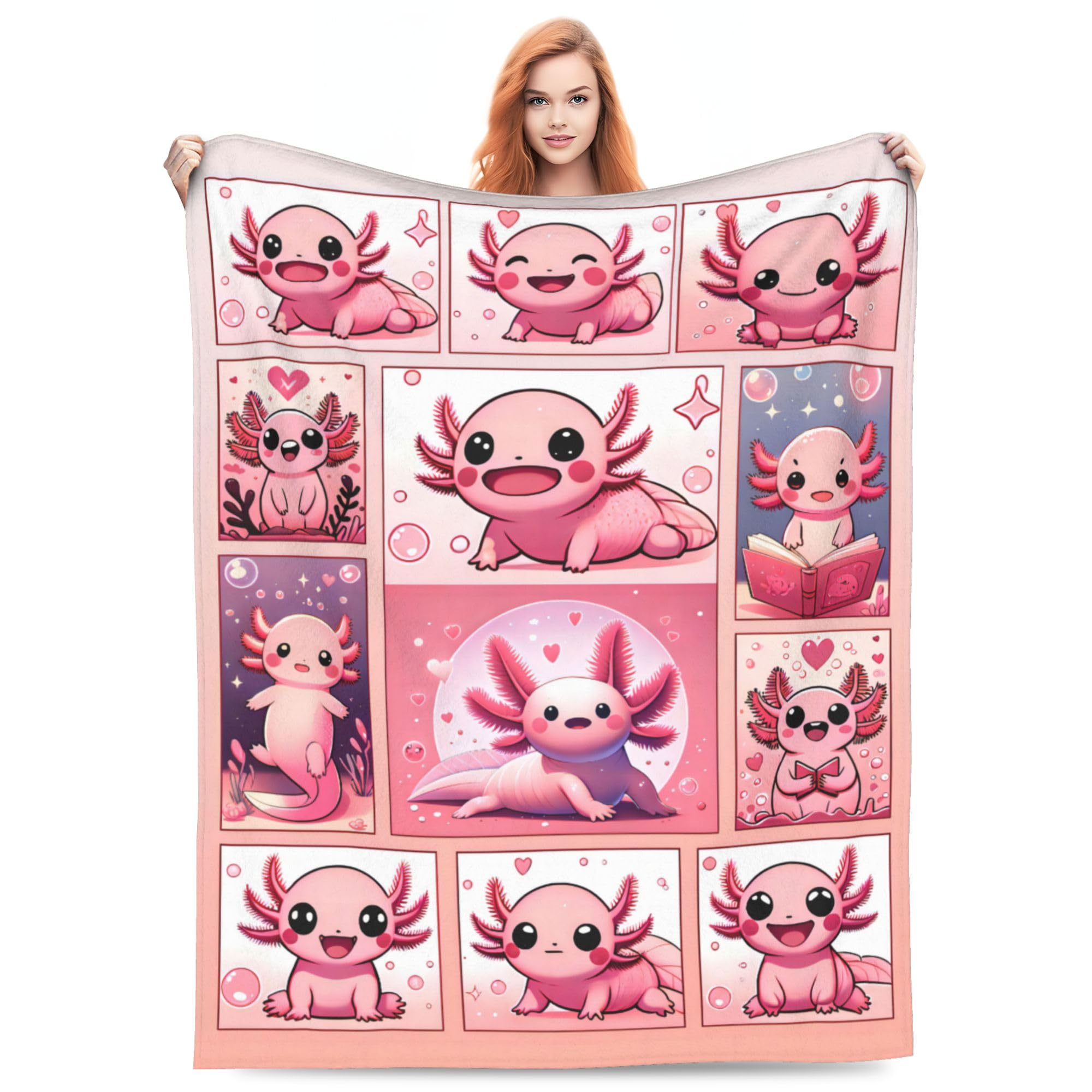 VODRM Pink Axolotl Blanket Lovely Axolotls Gifts for Kids Adults Soft Warm Lightweight Cozy Cute Animal Throw Blankets for Bed Living Room Sofa Couch