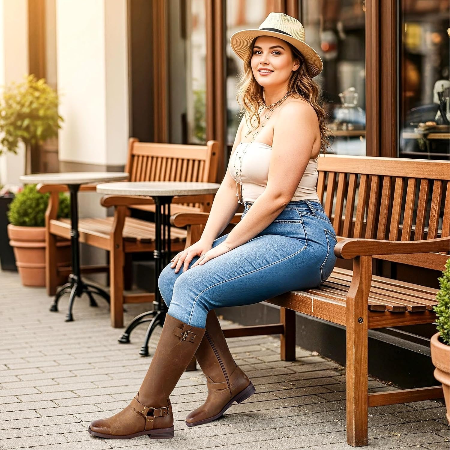 SheSole Wide Calf Knee High Boots for Women (Fits 14"-18" Calves) - Low Heel & Adjustable Buckle | Roomy Square Toe | Full Side Zipper | Straight-Leg for Style & Comfort