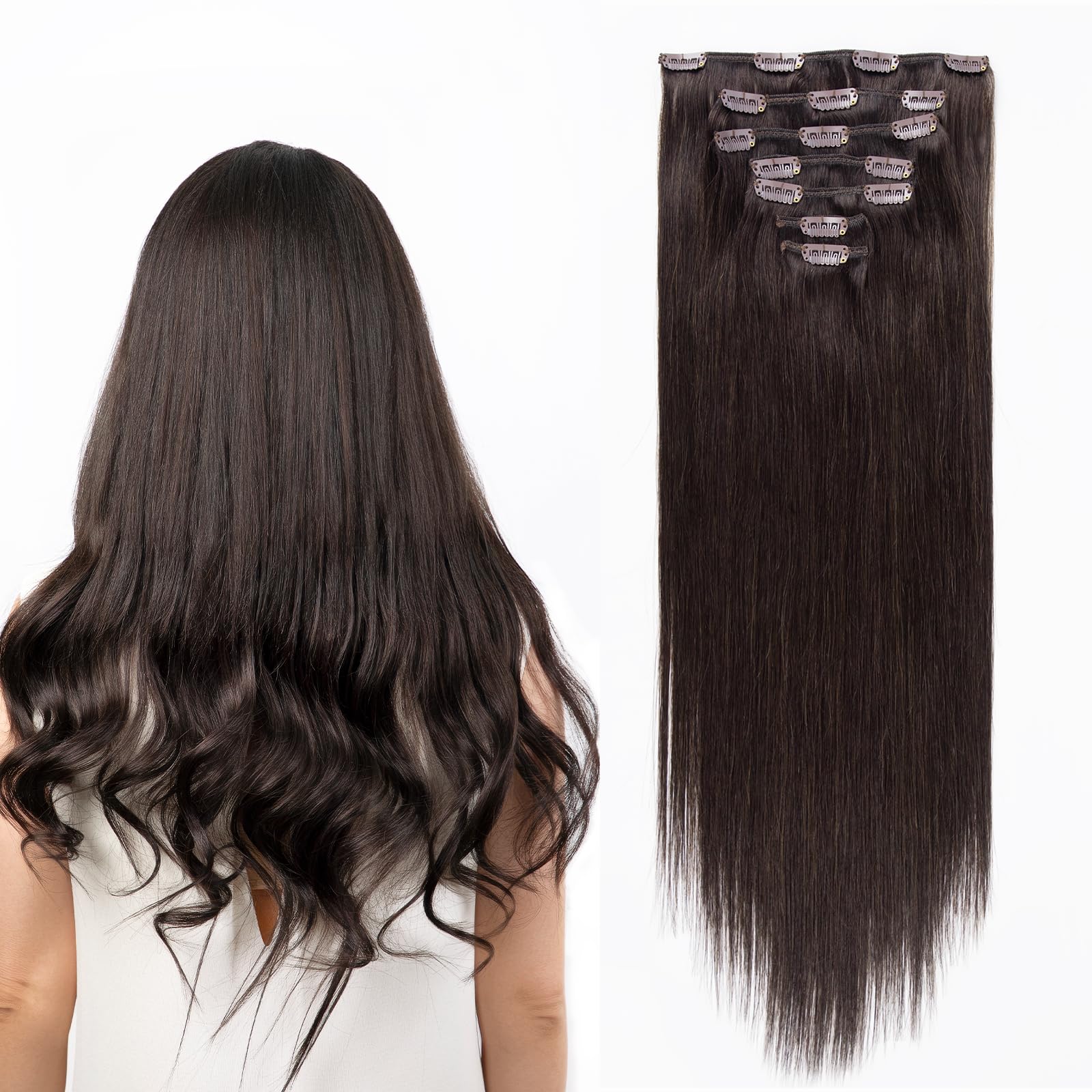 SOBEAUTY Hair Extensions Clip in, Real Human Hair Extensions, 100% Hair Extension Human Hair Double Weft
