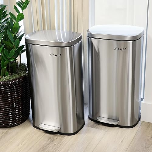 Miniatura 6 de Elama Juego combinado de 3 cubos de basura de acero inoxidable de 30 litros y 5 litros con mecanismo de cierre lento en bronce mate