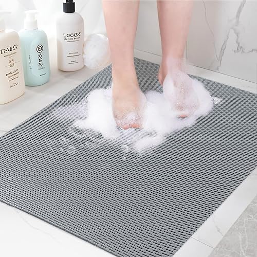 Miniatura 12 de Alfombrilla de ducha antideslizante: 35 x 24 pulgadas, extra grande para ducha interior, tapetes de ducha antideslizantes de PVC recortables, sin