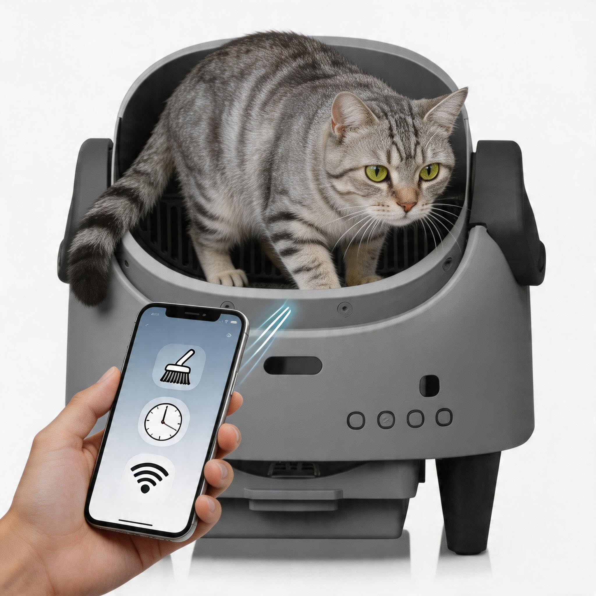 Garvee Arenero para Gatos autolimpiante automático con Entrada Superior, Caja higiénica Inteligente de diseño Abierto XXL para Gatos Grandes, Sistema de Seguridad avanzado y Seguimiento de la