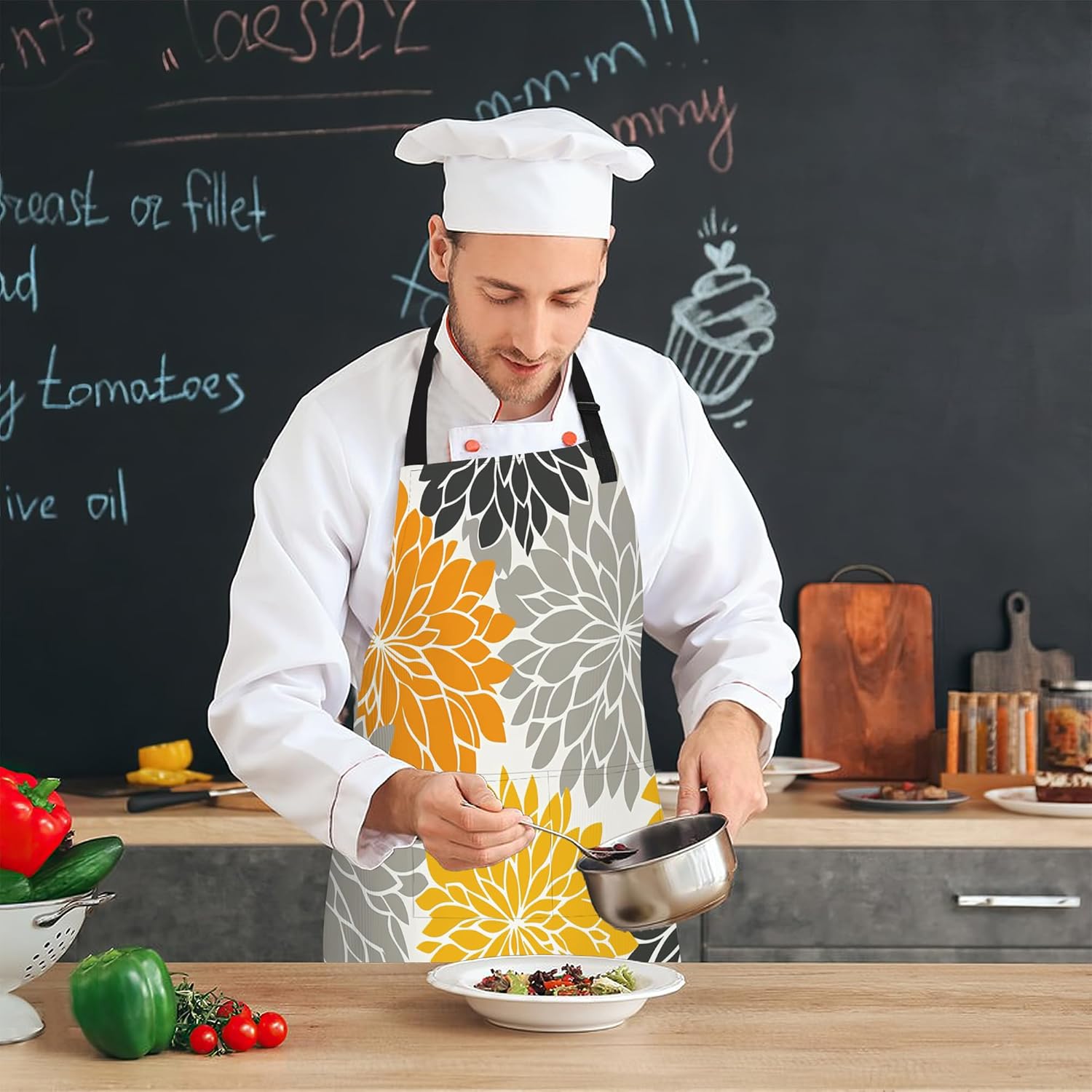 Cooking Apron for Women and Men,Adjustable Chef Bib Apron with 2 Pockets, Water and Oil Resistant for Kitchen Use - Image 7