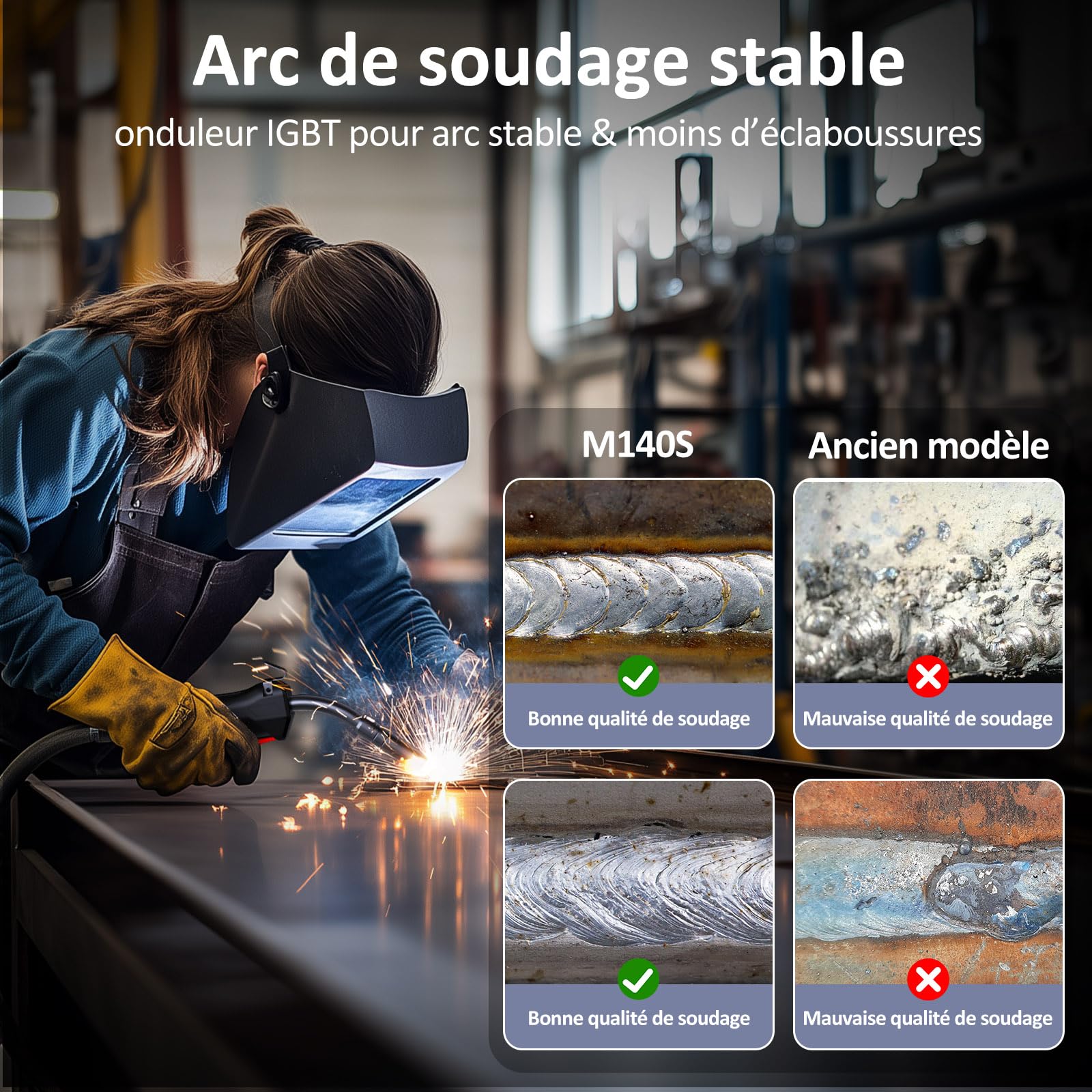 140A poste a souder fil fourré, 3-en-1 Flux MIG/MMA/LIFT-TIG
