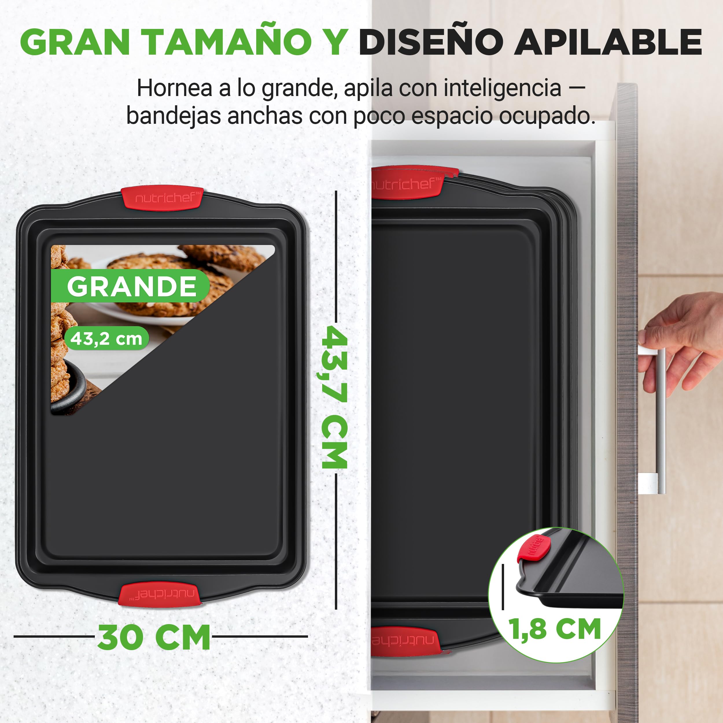 Nutrichef bandejas horno, Set de 2, Para servir, Apilables, Rectangulares, Antiadherentes