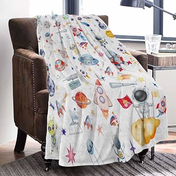 Lunoroey Sherpa-Decke Weltraum Design - Flauschige Kuscheldecke 150x200 Cm