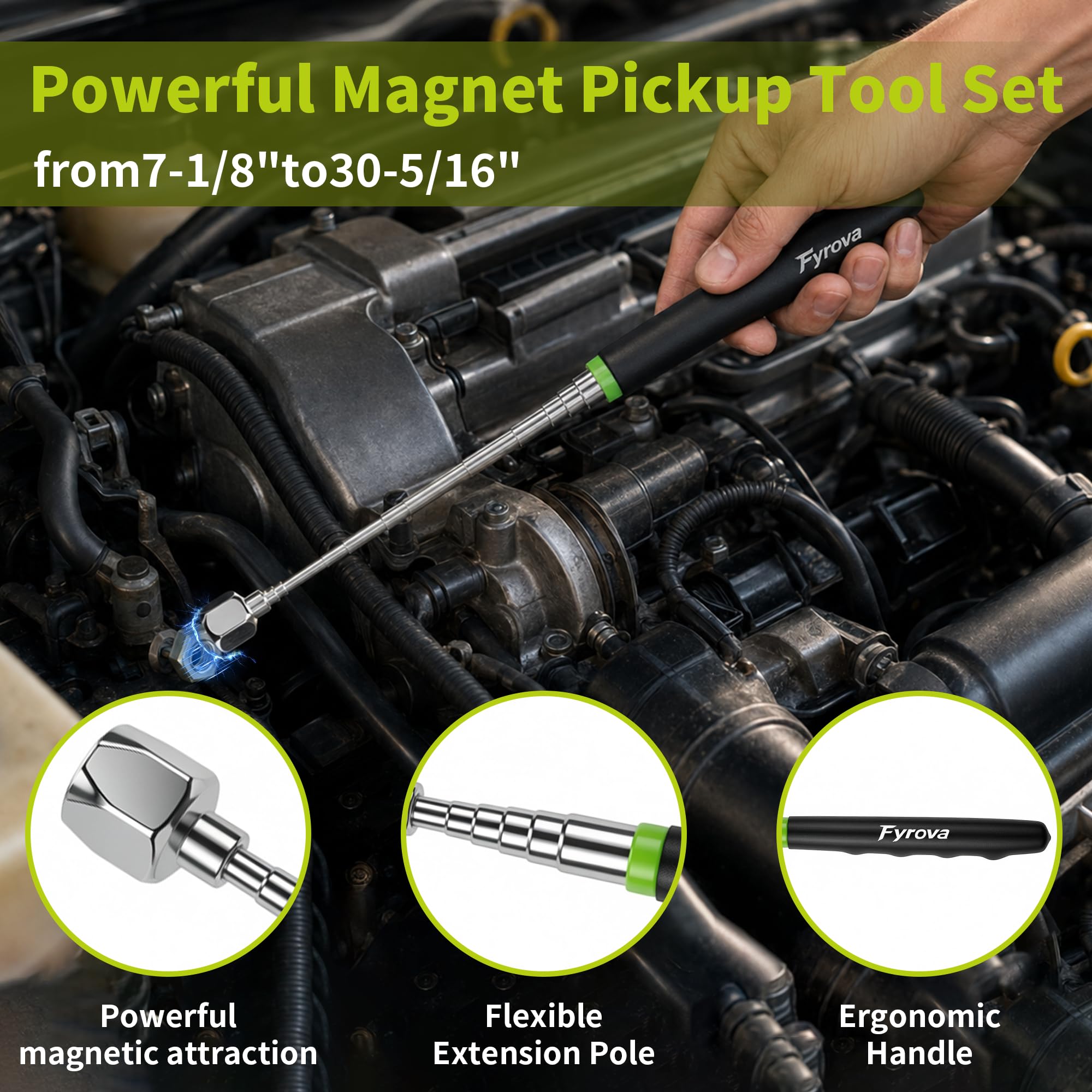 Magnetic Tool Mat Set, 3-Pack 40LB Mats & Telescoping Pickup Auto Repair — Amazon image 3