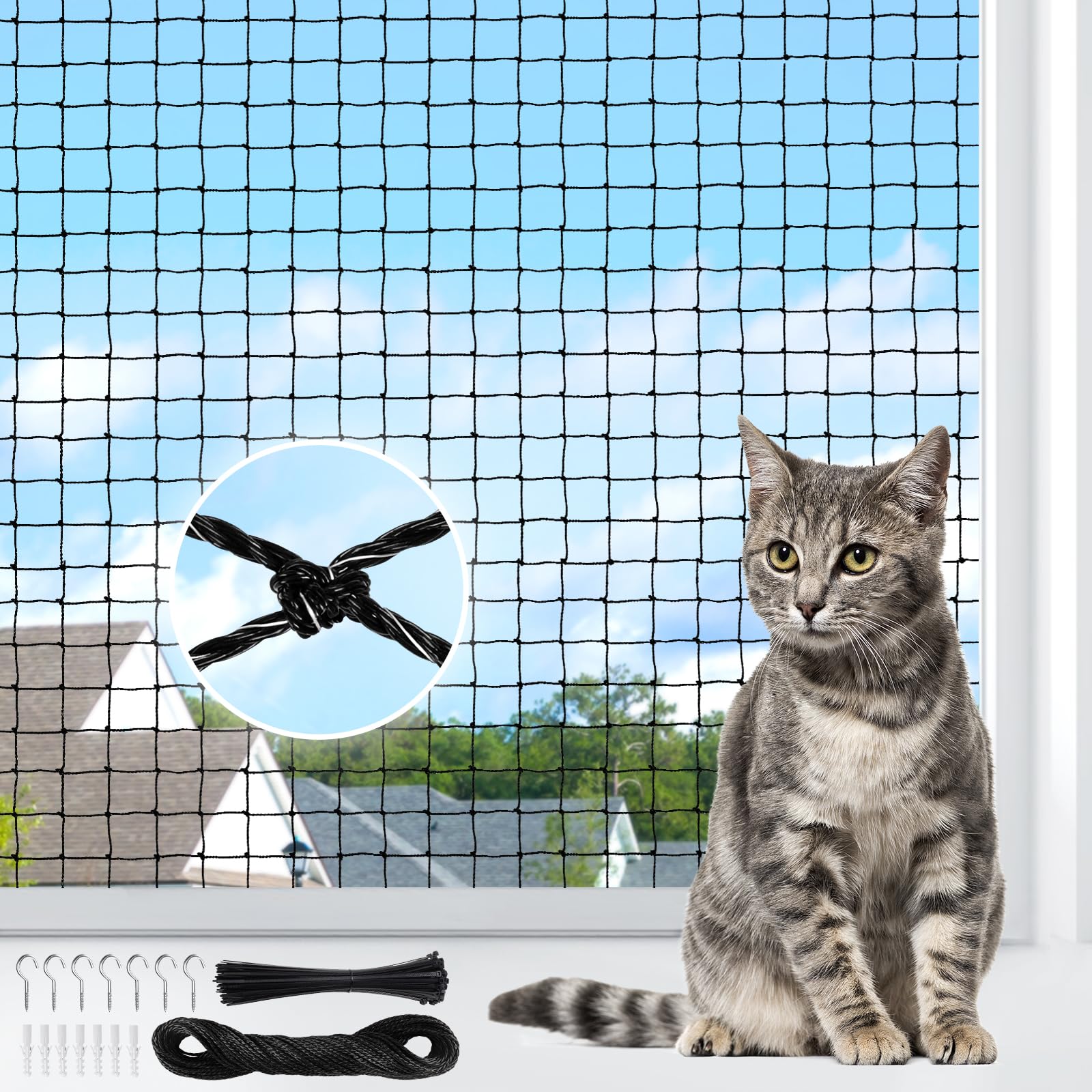 Vehipa Rete Di Protezione Per Gatti 6x3 M – Senza Foratura, Per Balconi, Finestre E Terrazze, Nylon Resistente E Trasparente