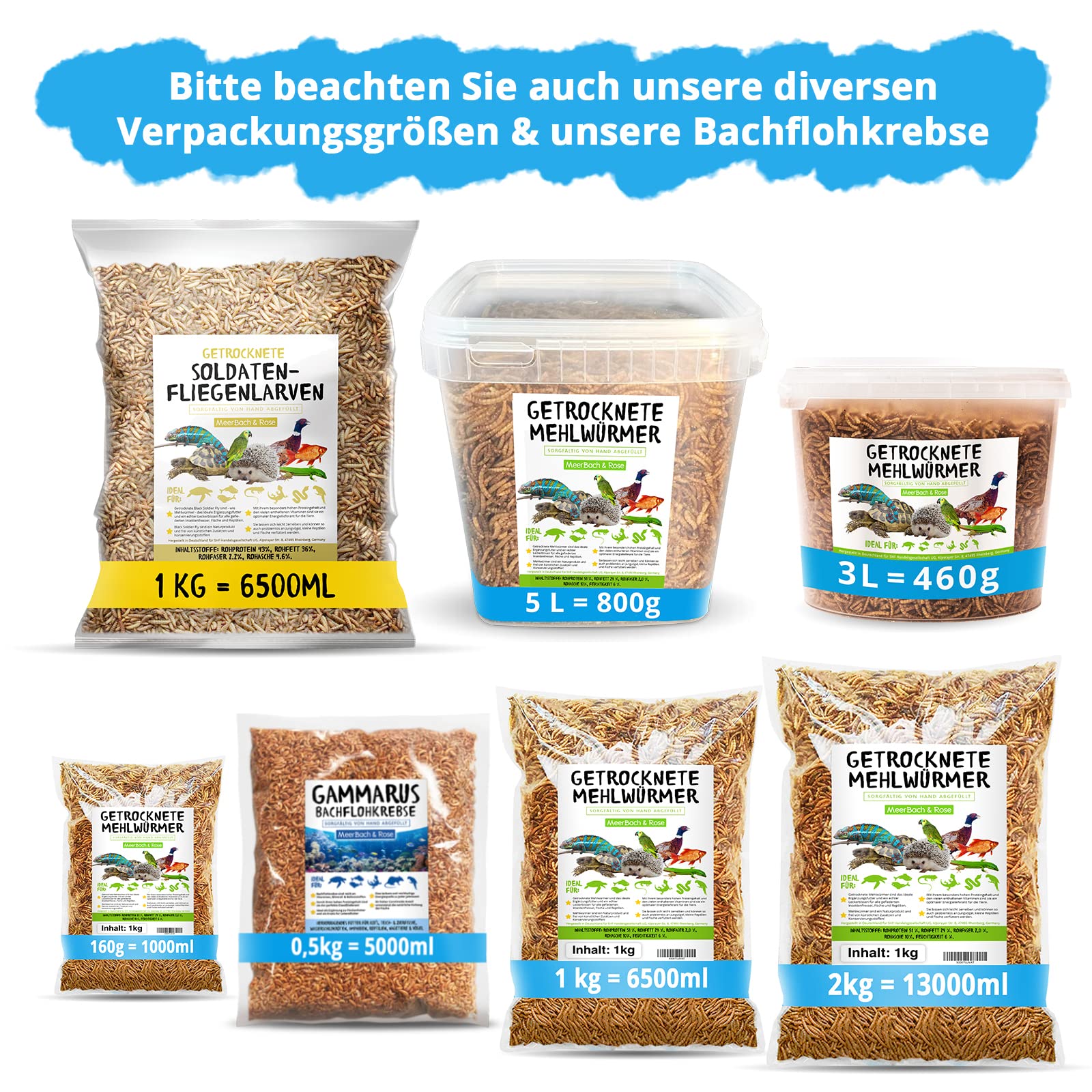Larves de mouches soldats séchées - Black Soldier Fly - 1 kg (équivalent à 6,5 l) Aliment en sachet, collation riche en protéines pour oiseaux sauvages, poissons, reptiles, tortues et hérissons