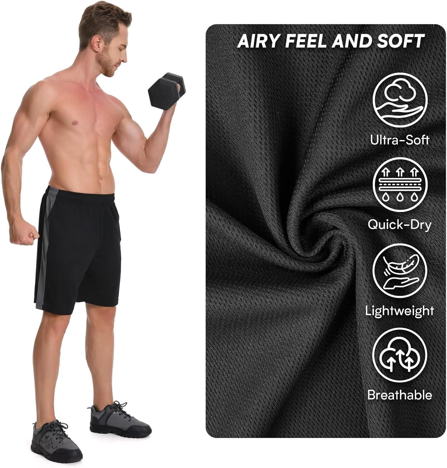 HQUEC Men's Athletic Running Shorts 7" Quick Dry Lightweight Mesh Workout Shorts with Zipper Pockets Gym Basketball Tennis - Image 6