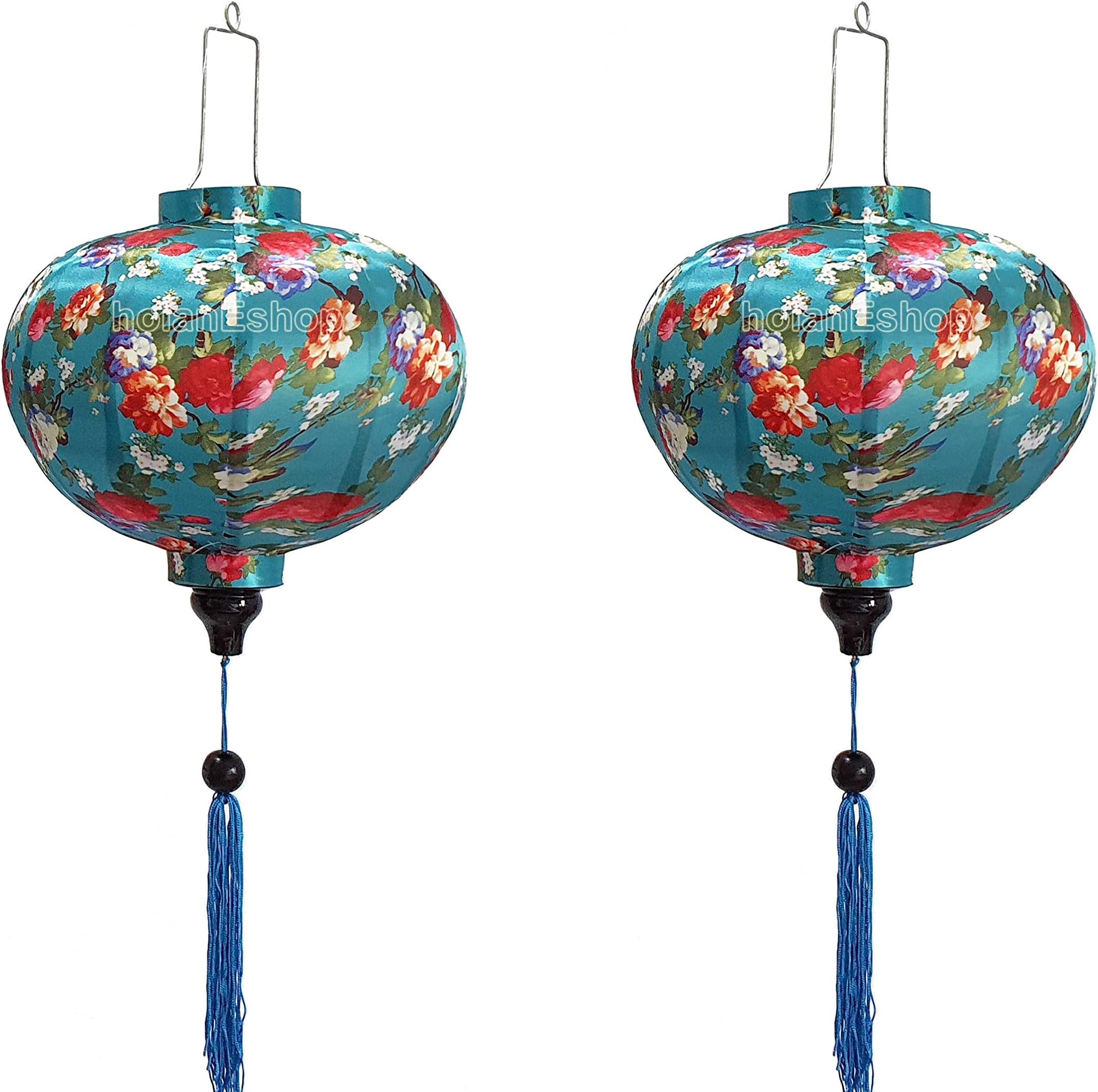 Generic 2pcs Hoi An Bamboo Silk Lanterns, 13.7'' (35cm), Blue/Red, Wedding Decor, Not Water Resistant
