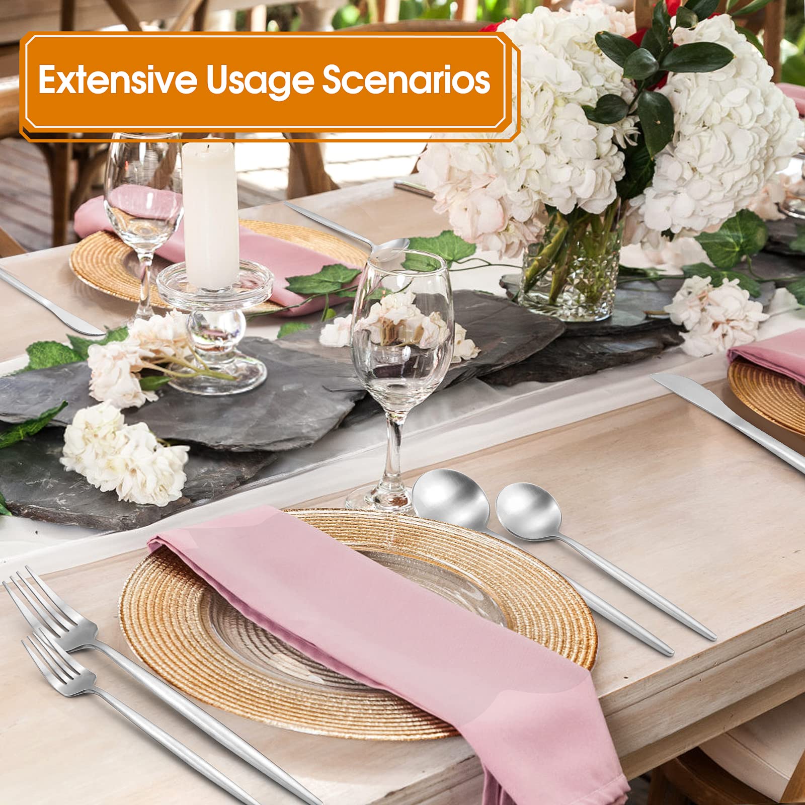VANVRO Besteckset mit mattem Satin-Finish, 40-teiliges Besteck-Set, Besteck-Set, Service für 8 Personen, spülmaschinenfest