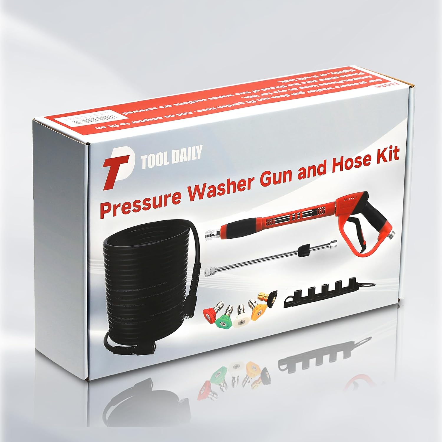 Tool Daily Pressure Washer Gun and Hose Kit, 50 FT Power Washer Hose and Replacement Wand Extension, 5 Nozzle Tips, M22-14 Fitting, 3600 PSI