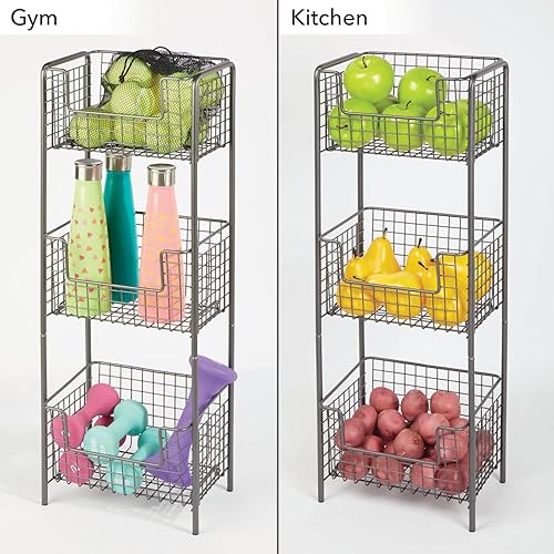 Miniatura 6 de mDesign - Estantería vertical de 3 niveles para baño, organizador de almacenamiento de metal decorativo con 3 cestas para guardar y organizar