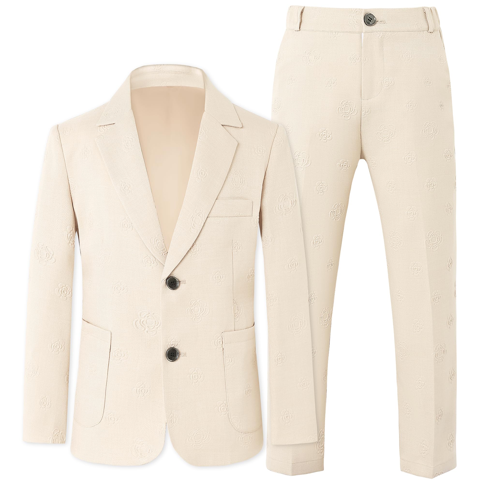 DISAUR Boys Suit Slim Fit Kids Tuxedo Suit Wedding Ring Bearer Outfit Teen Dresswear Suit Set 6-10Years