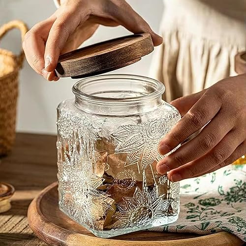 Miniatura 6 de Snminetal Tarro de almacenamiento hermético de vidrio vintage, con tapa de madera hermética, recipientes de almacenamiento de alimentos de cocina,