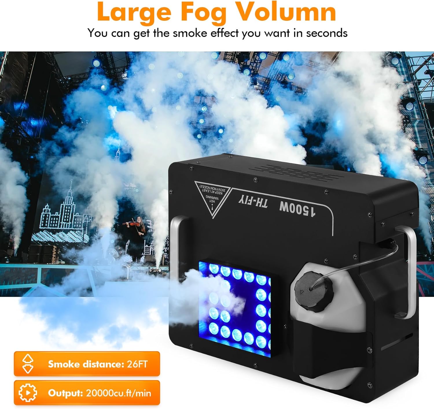 Ridgeyard Fog Machine,Smoke Machine with 24 Led RGB Strobe Lights，1500W Up/Down Spray Stage Fogger,Smoke Effect 2000CFM w/Wireless Remote Halloween for Wedding Party DJ Christmas Stage Effect -2 Pack