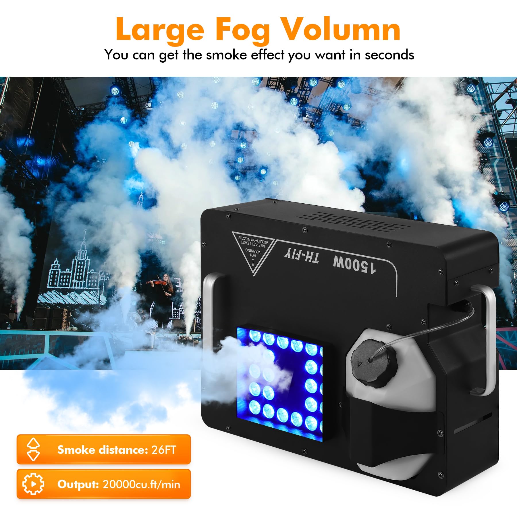Nebelmaschine mit 24 LED 3 in1 RGB, 1500W Rauchmaschinen Effektmaschine Unterstützt DMX & Funkfernbedienung Passend für DJ Disco Party, Halloween, Hochzeiten & Bühnenauftritte - 1 Stück