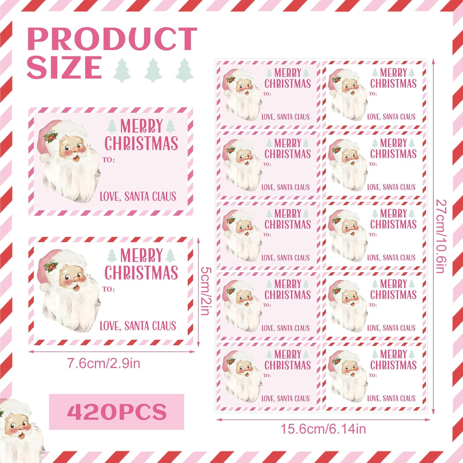 Glenmal 420 Pcs Christmas Name Gift Tag Stickers from Santa Claus Self Adhesive Pink Gift Tags Paper Christmas Santa Sticker Labels for Xmas Wrapping Paper Holiday Name Present DIY Craft, 2 x 2.9 Inch - Image 2