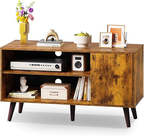 Miniatura 13 de WLIVE Soporte de TV para TV de 43 pulgadas, pequeño centro de entretenimiento con armario de almacenamiento y estantes ajustables, soportes de TV