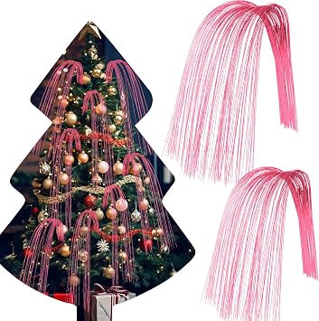 30 Pcs Long Glitter Firework Spray Picks 35.5 Inch Soft Christmas Curly Willow Sparkle Pine Sticks Dazzling Xmas Tree Ornaments for Mantel Fireplace Door Tree Winter Wreath Home Vase DecorPink