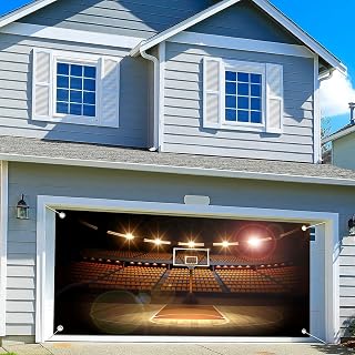 Basketball Garage Door Decoration Background Photo Backdrop Basketball Theme Backdrops Birthday Party Sports Theme Garage Door Cover Party Banner Boys Kids Newborn Baby Fabric Indoor Outdoor 16X7FT