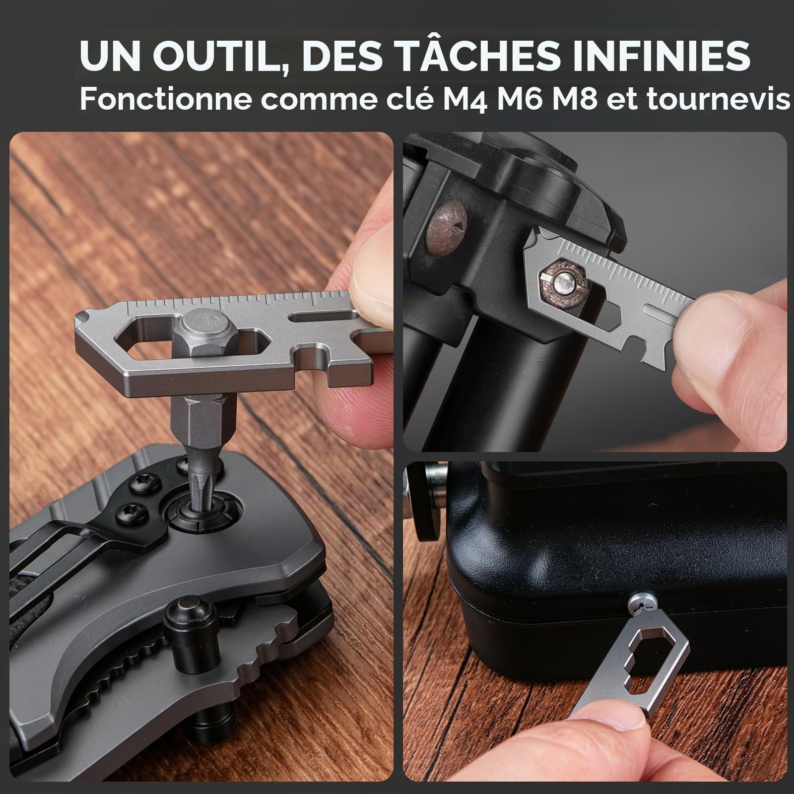 KEEPO LINK Outil multifonction 4 en 1 en titane avec décapsuleur, clé hexagonale et règle, outil de levier de poche pour le transport quotidien, le camping et l'extérieur, OLT03 (OLT09)