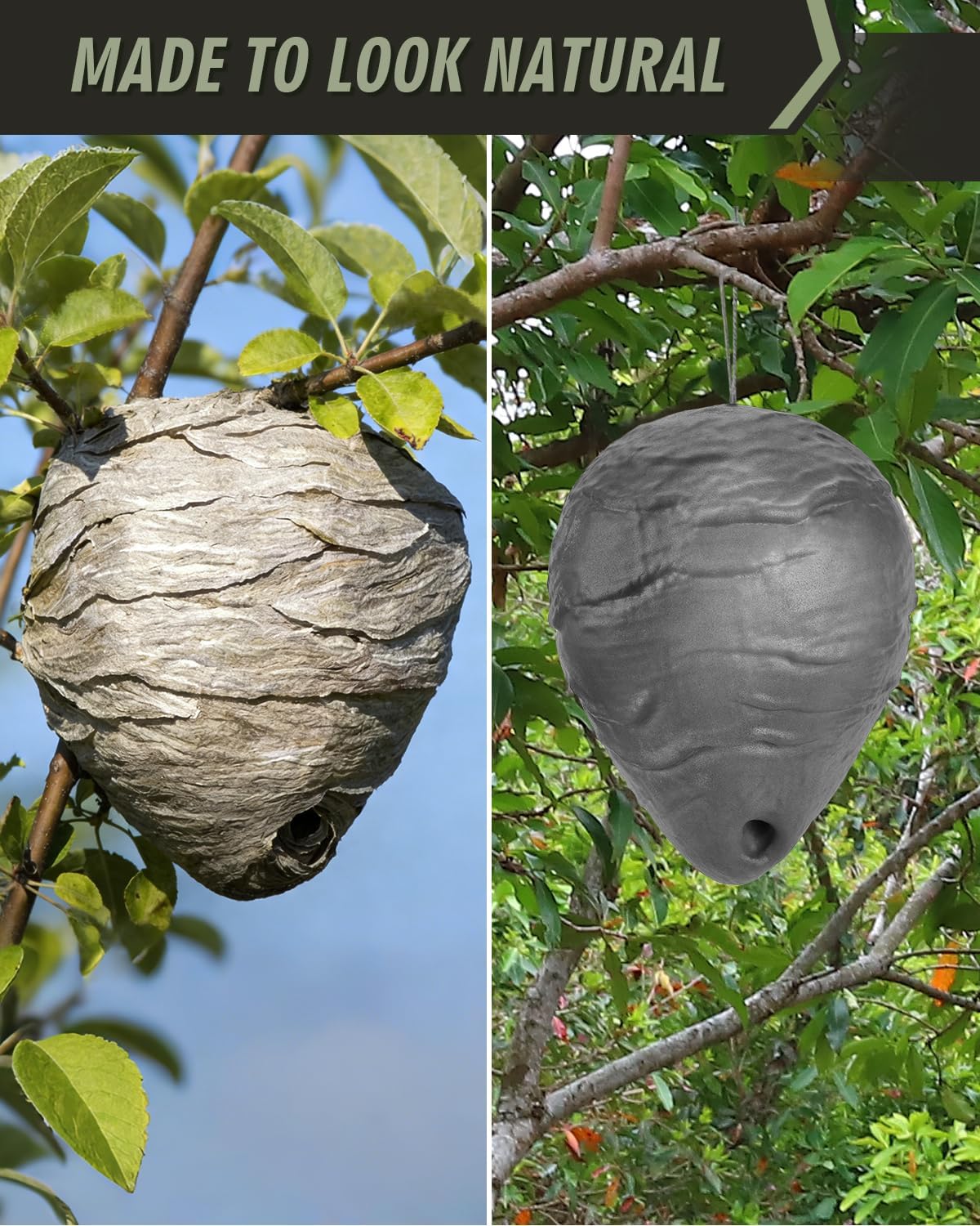 KALKAL [2026 Upgraded] 2 Pcs Polyurethane Wasp Nest Decoy，More Realistic Waterproof Outdoor Hanging Fake Wasp Nest for Patio Garden Yard Eaves Home Tear-Resistant